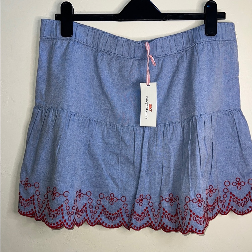 Vineyard Vines Light Blue Skirt with Red Embroidery large